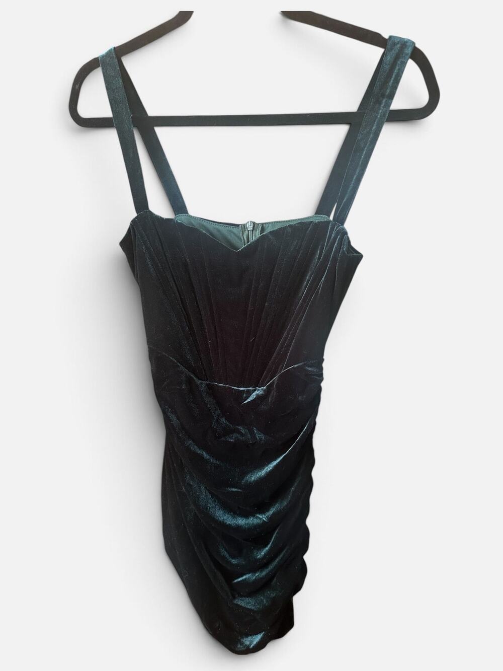 Parthea Emerald Green Velvet Corset Ruched Mini Dress